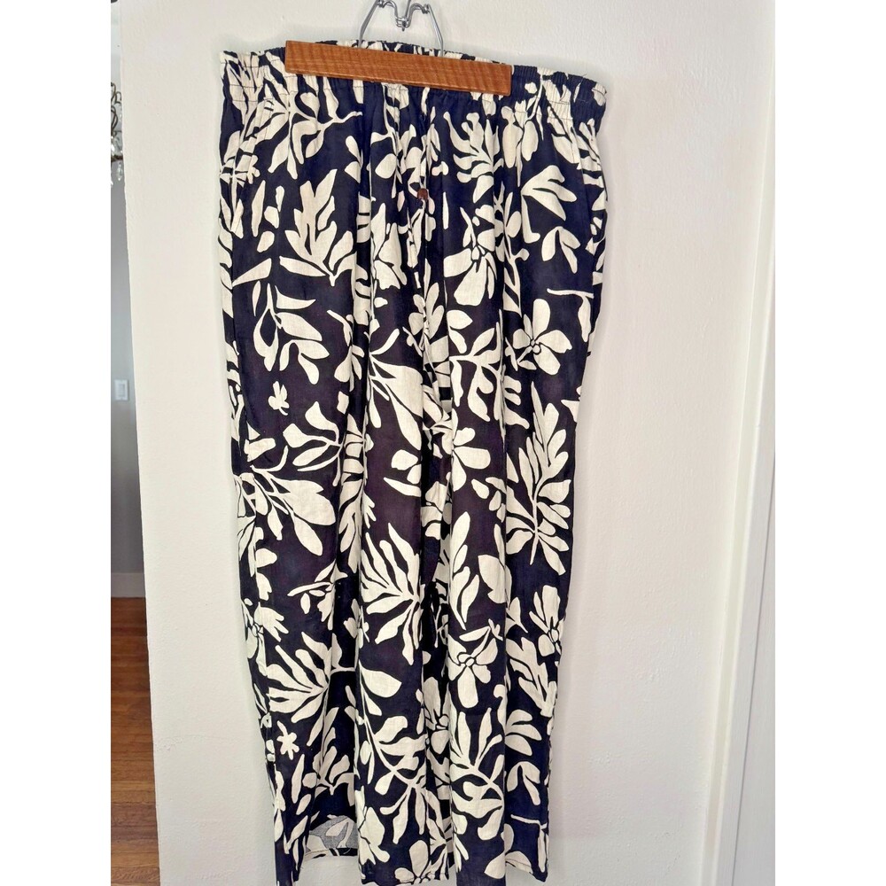 Christian Siriano New York 1X Black White Tropical Wide Leg Linen Pants Resort - Picture 2 of 16